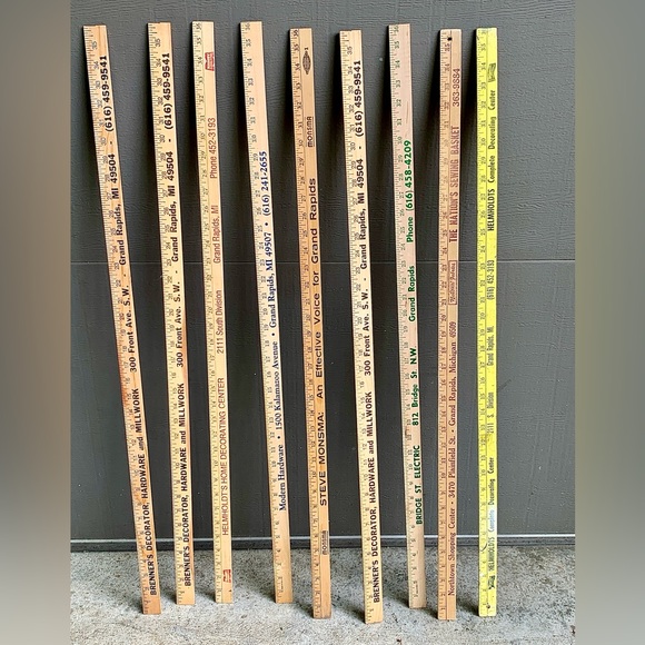 (Lot of 9) Vtg Grand Rapids Michigan Advertising Wooden Measuring Yardsticks - Picture 10 of 15
